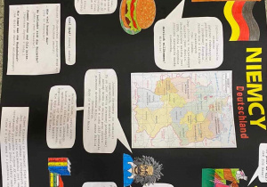 Plakat zawierający ciekawostki o Niemczech przygotowany przez uczniów z klasy 5
