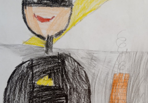 Praca ucznia przedstawiająca Batmana jako chłopca.