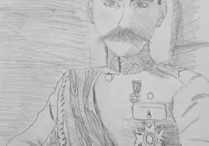Praca plastyczna Michała z klasy 6a przedstawiająca portret Józefa Piłsudskiego