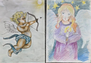 Anioły- prace płaskie zgłoszone do międzyszkolnego konkursu plastycznego.