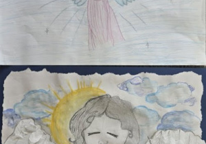 Anioły- prace płaskie zgłoszone do międzyszkolnego konkursu plastycznego.