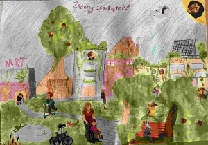 Praca konkursowa grupy uczniów z klasy 7c znajdująca się na wystawie w hali EXP0.