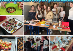 Kiermasz zdrowych przekąsek w wykonaniu uczniów klas siódmych.
