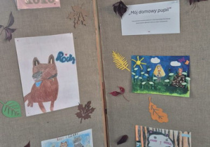 Tablica przedstawiająca prace konkursowe dzieci.