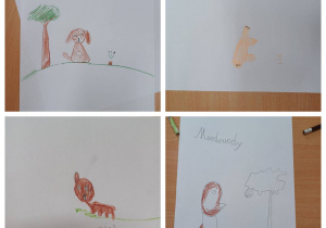 Rysunki uczniów przedstawiające siebie jako zwierzątko.